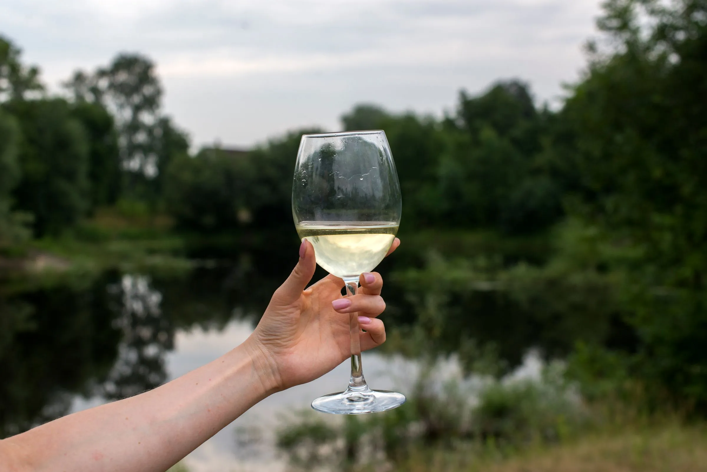 Copa de txakoli con la ría de fondo